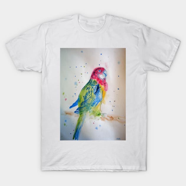 Rosella Parrot Watercolour Painting T-Shirt by SarahRajkotwala